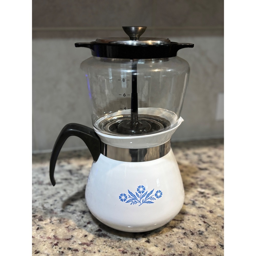 Vintage Corning Ware Blue Cornflower 9 Cup Stovetop Percolator Coffee Maker 2 QT